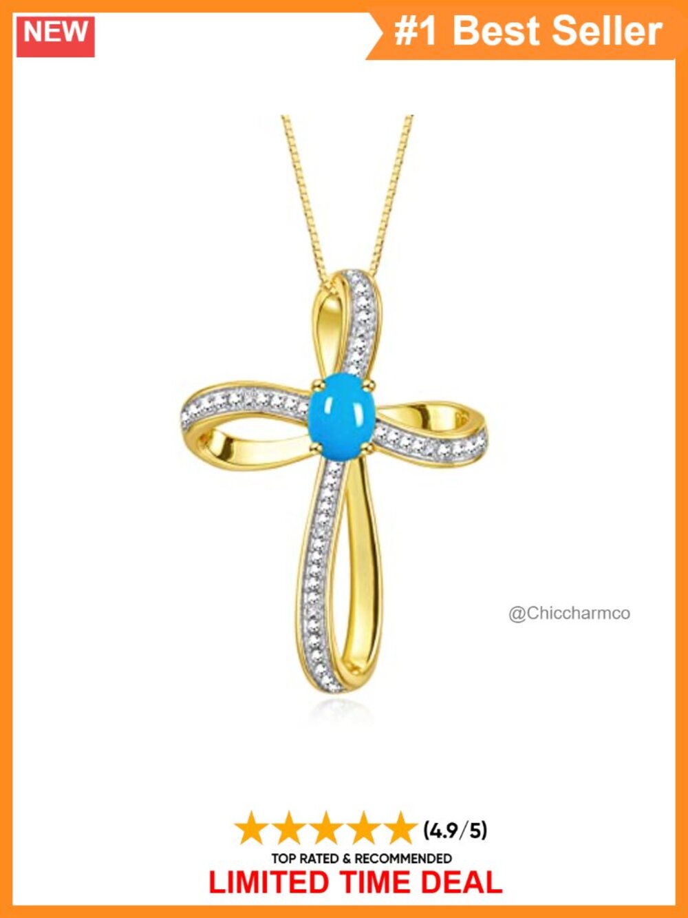 Yellow Gold Plated Silver Cross Necklace 18" Diamond Birthstone